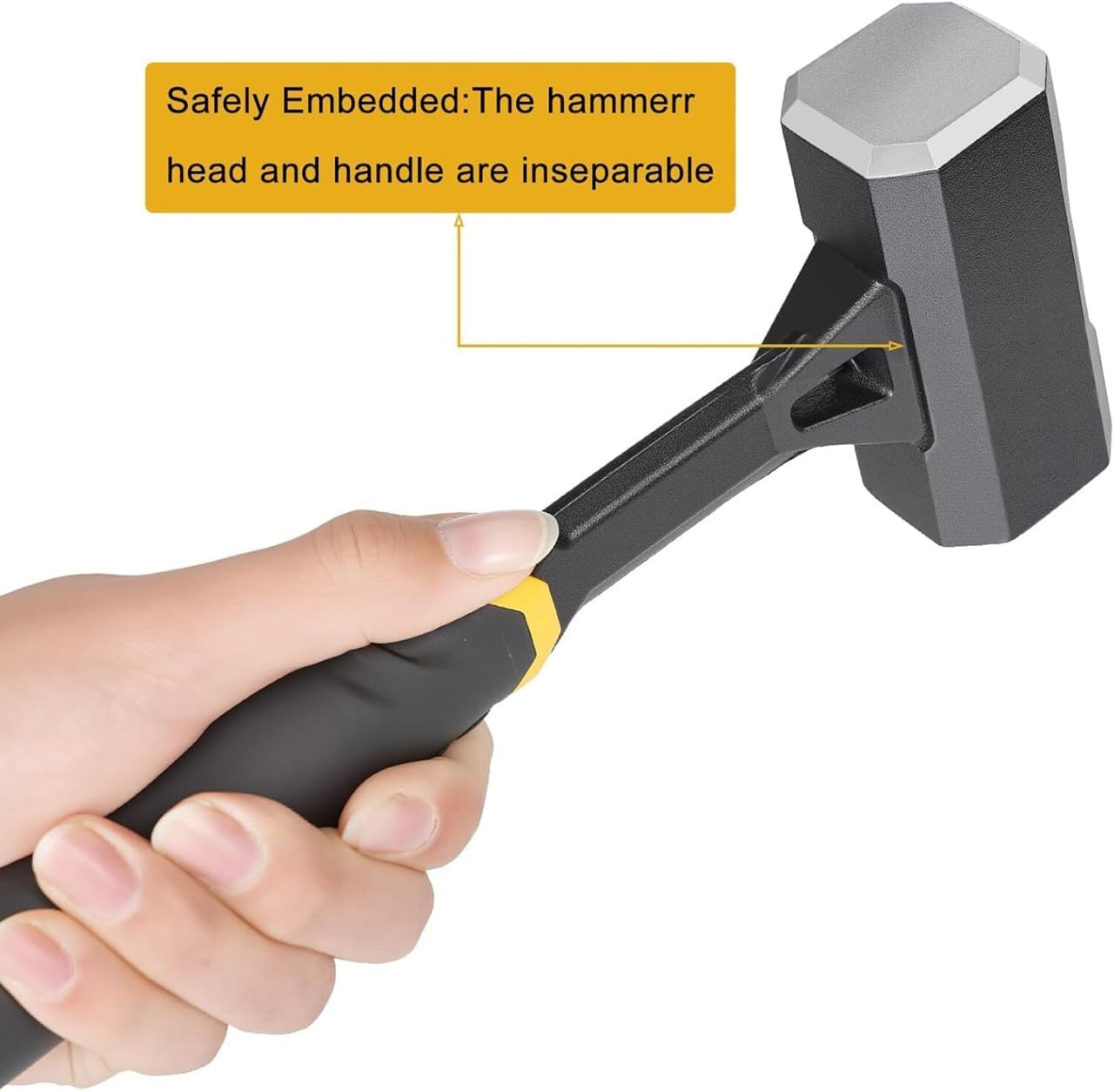 2lb Sledge Hammer, Heavy Duty Forged Steel Drilling Hammer with Fiberglass Handle for Demolition, Construction & Blacksmithing