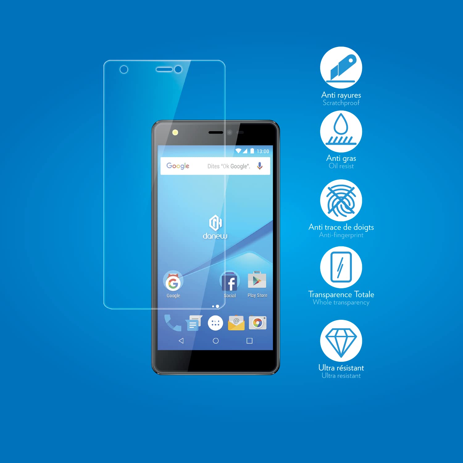 YEZZ ANDY 5EL LTE Pellicola proteggi schermo in vetro temperato ad alta trasparenza, ultra resistente (durezza 9H), ultra sottile, anti impronte, facile applicazione e protezione ottimale by PH26