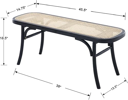 Miniatura 2 de chairus Banco de entrada de granja de 45 pulgadas de largo con estructura de madera maciza negra, asiento cómodo para sala de estar, extremo de