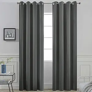Yakamok Blackout Curtains Room Darkening Thermal Insulated Window Panels,Solid Grommet Top Drapes for Bedroom/Living Room(52Wx90L, Dark Grey, 2 Panels)