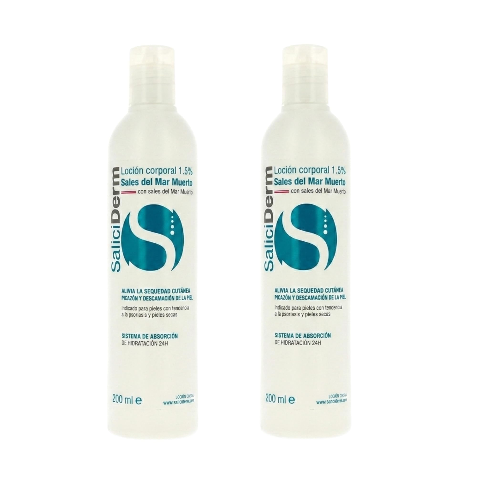 Saliciderm Loción 1,5% Pack | Loción Corporal 1.5% con Sales del Mar Muerto | Para Piel Seca y con Picor | Hidratación Intensiva| Para Dermatitis Atópica, Psoriasis y Xerosis | 200 ml (X2)