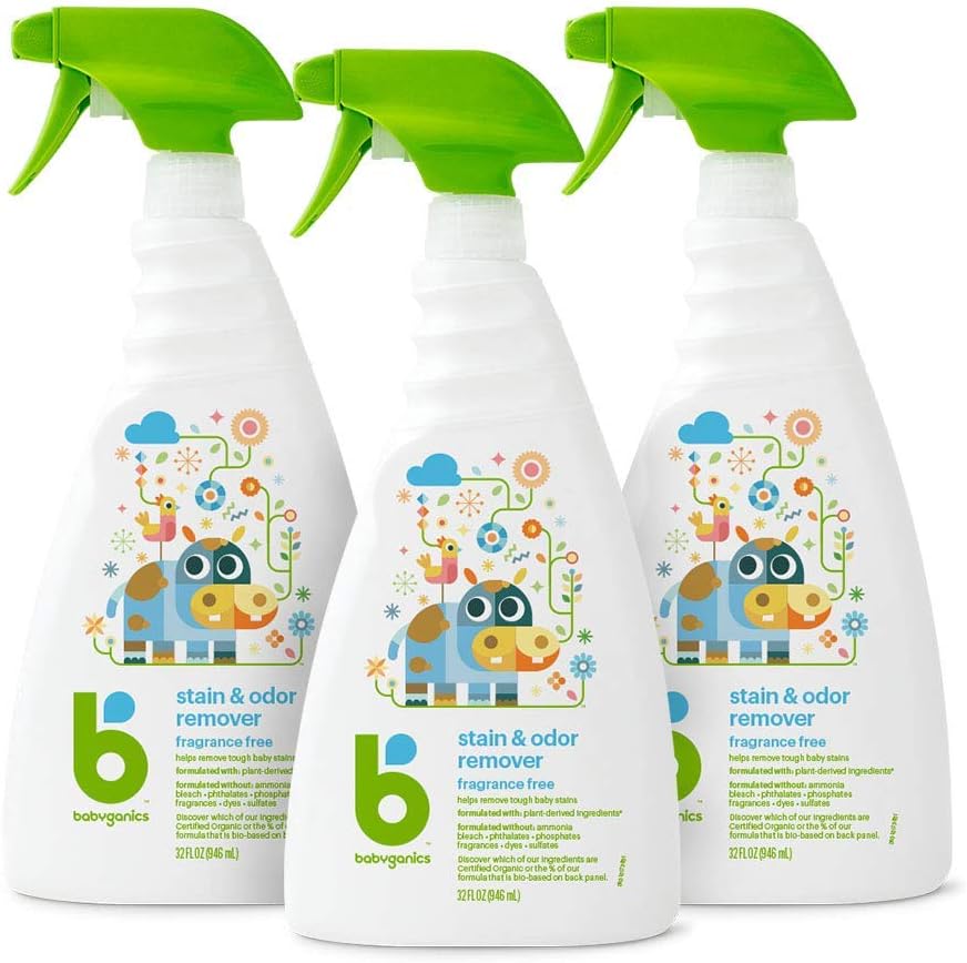 Babyganics Stain & Odor Remover, Fragrance Free, 32 oz (Pack of 3), Packaging May