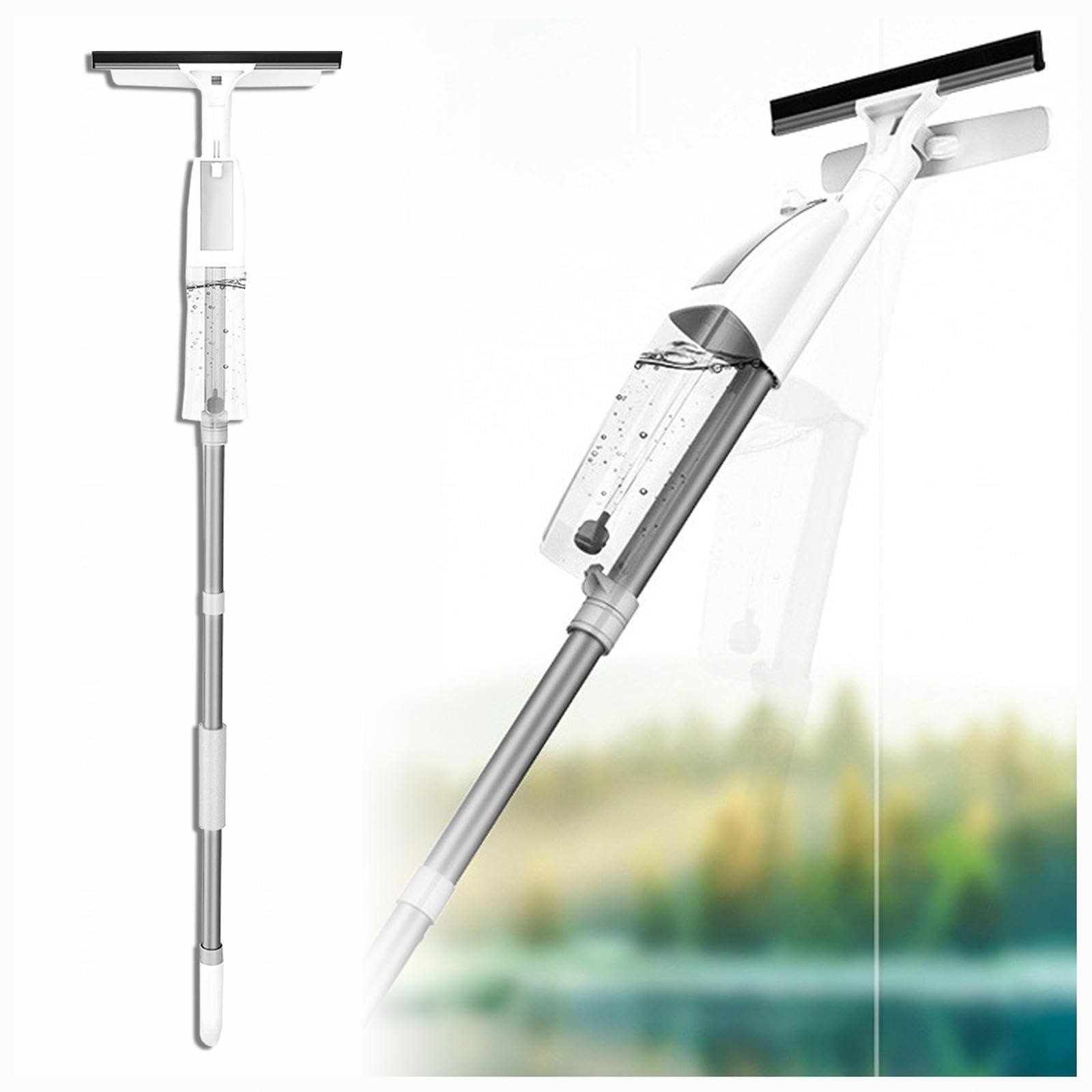 3 en 1 Spray Limpiacristales Coche con Poste Telescópico, Rasqueta Limpiacristales con 3 Paños Microfibra para Ventanas Altas Interiores/Exteriores
