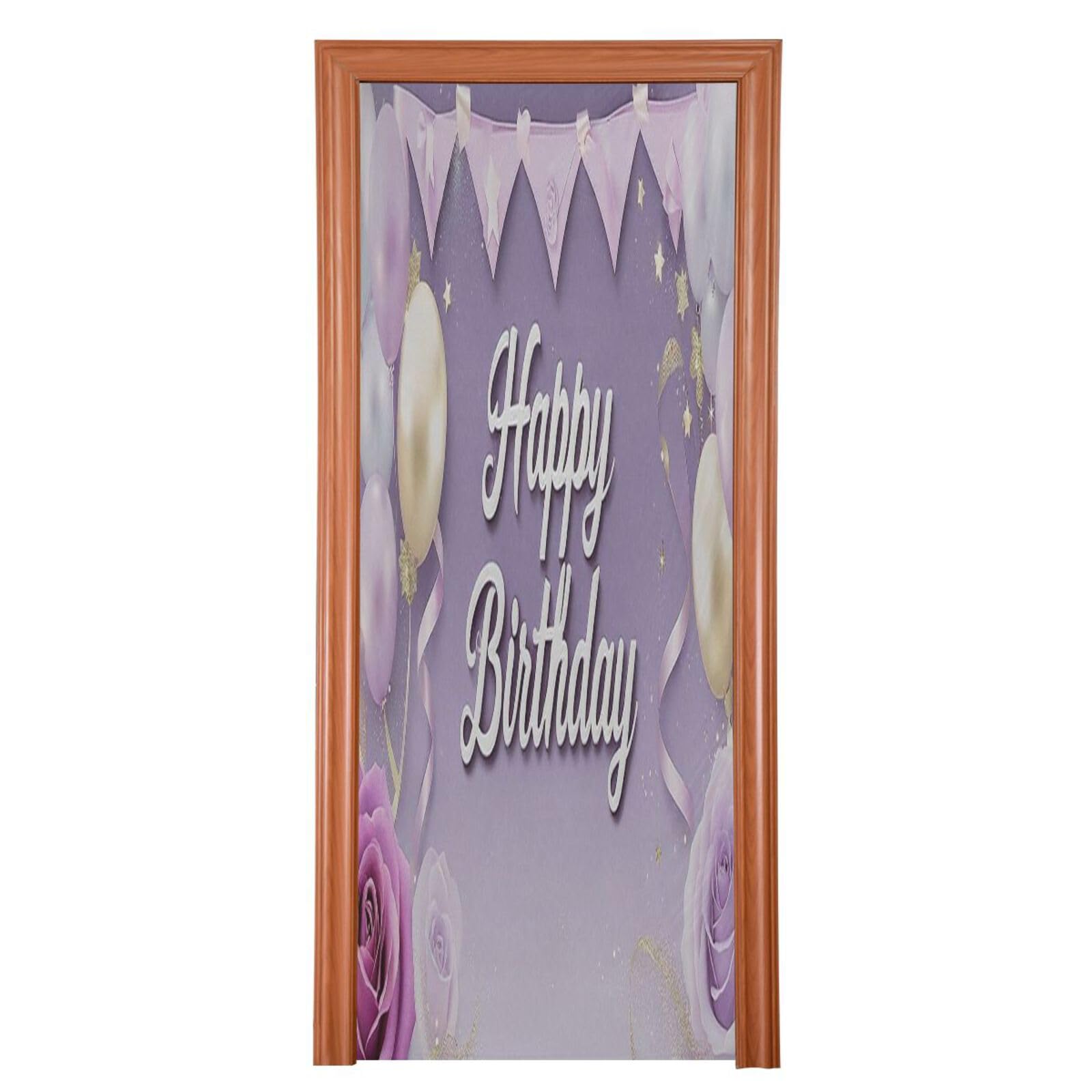 FLildon Birthday Theme Violet Door Cover Decoration, Party Accessory Porch Decor for Festive Ornament Room Door Covers 32 x 79 Inch