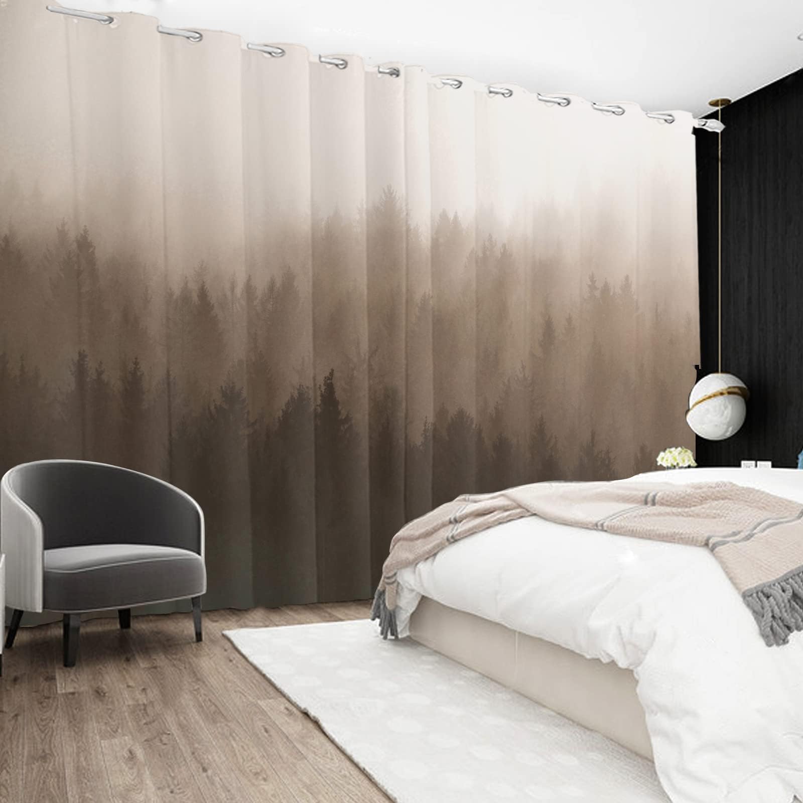 Braune Ombre-Waldvorhänge 120 x 234 cm (B x H) Nebelwald, Thermovorhang Verdunkelungsvorhänge für Wohn- und Schlafzimmer, modernes ästhetisches Ösen-Design, 2er Set