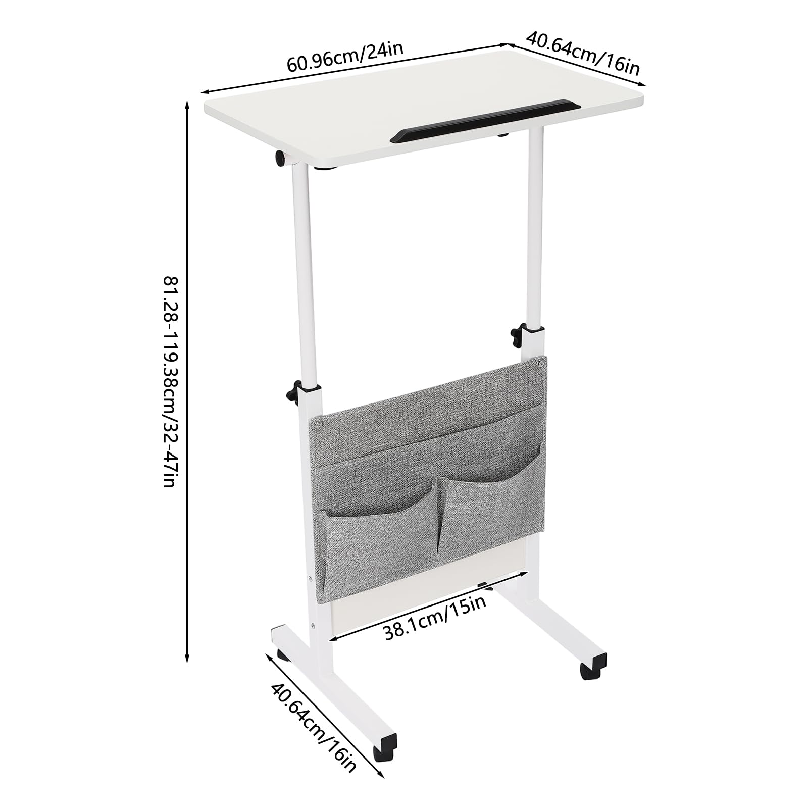 Height Adjustable Standing Desk with Storage Bag and Wheels Rolling Stand Up Desk Computer Table with 180 Flip — view 3