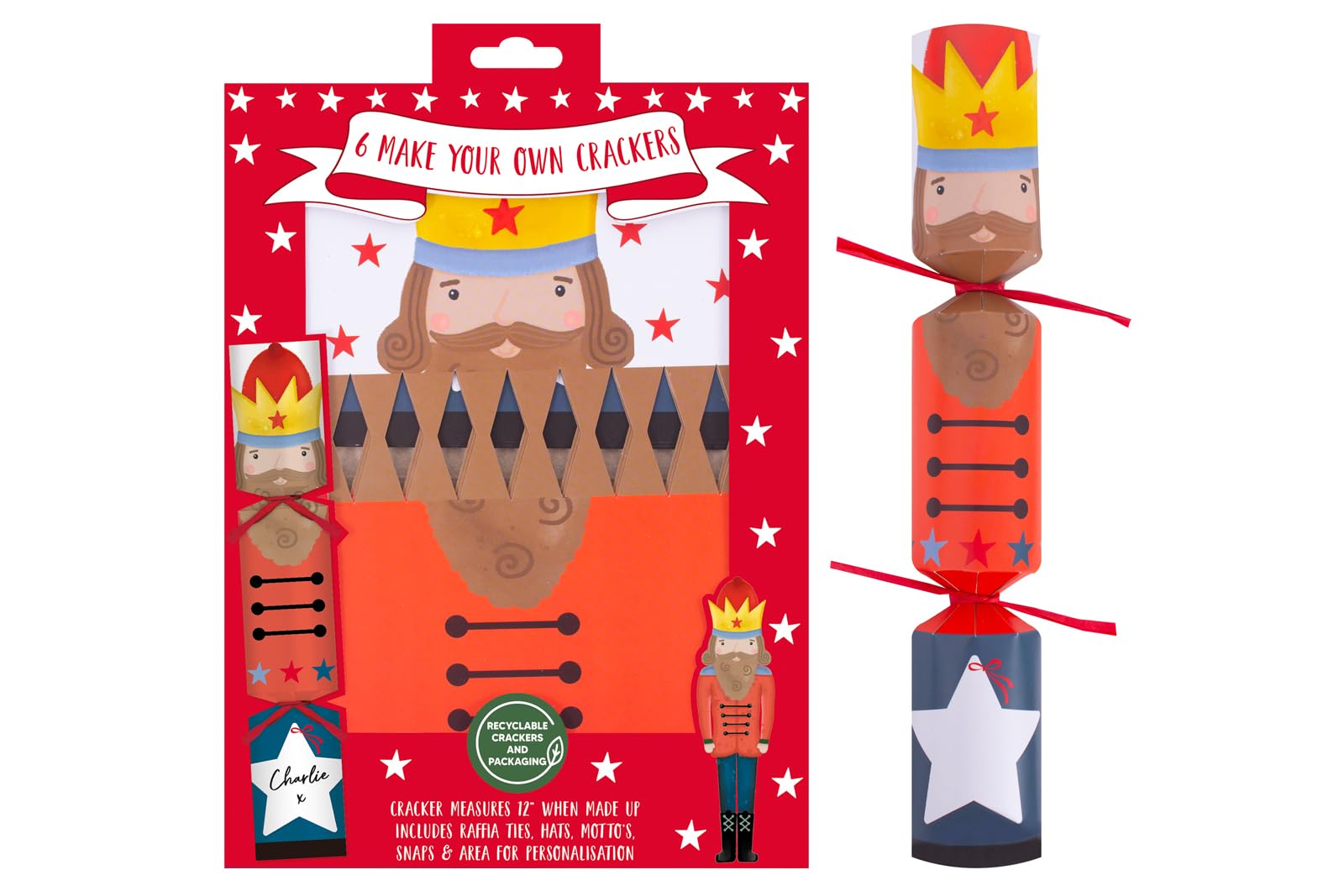 RSW Make Your Own Christmas Crackers with Ties, Mottos, Hats - 6 x 12 Crackers - Nutcracker Christmas Design - Perfect for Children - DIY Christmas Cracker Set - Festive Seasonal Party