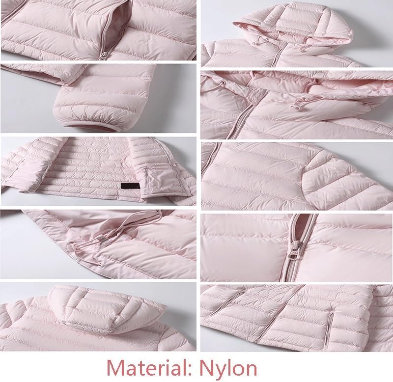 Autumn Winter Rib Down Jacket White Duck Loose Regular Shoulder Short Hoodie Lightweight(D,Small)