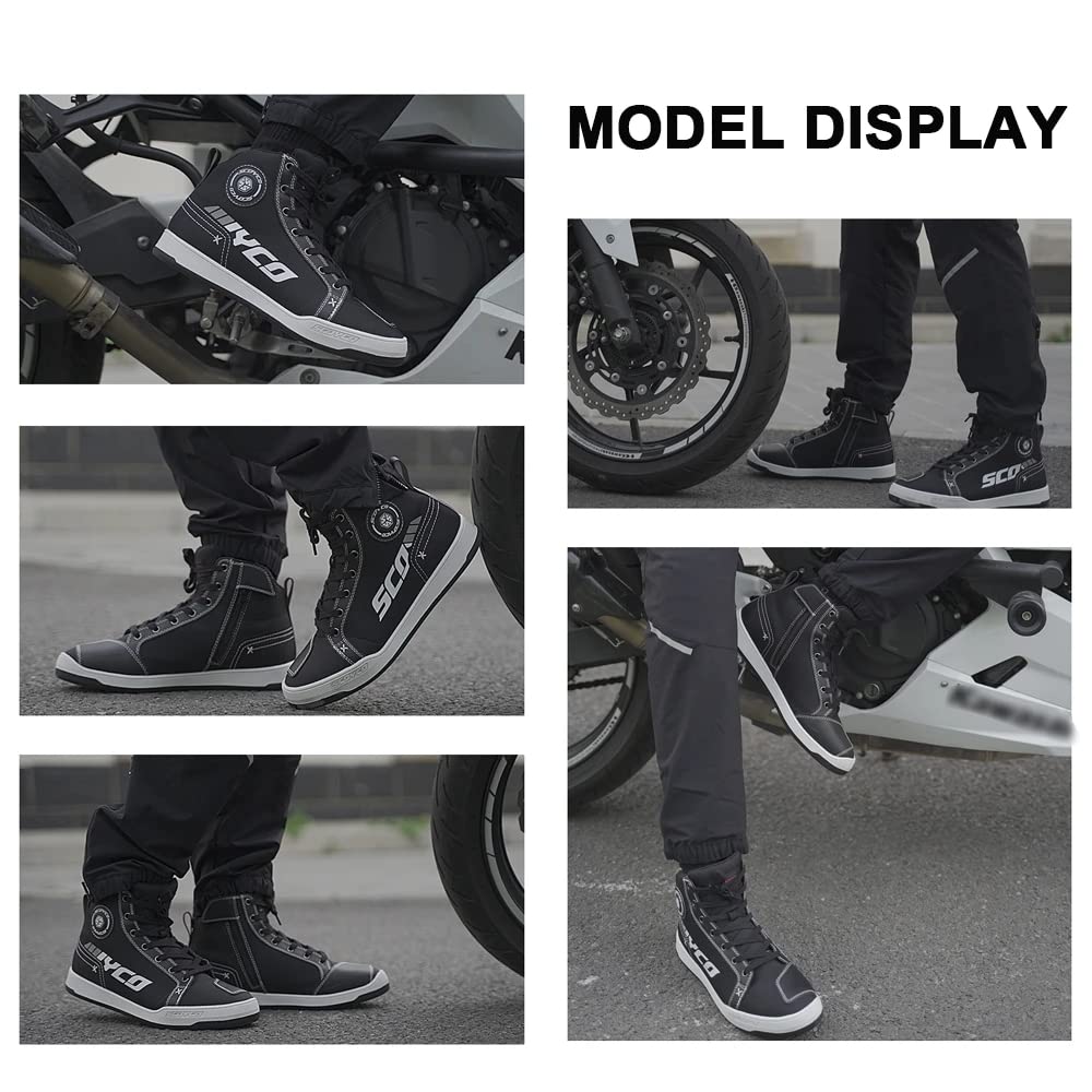 Scoyco Motorcycle Boots Street Riding Shoes Anti-Slip Outdoor Trekking Hike Work Shoes for Men Powersport Anti-Slip Footwear (Black, US 9.5)