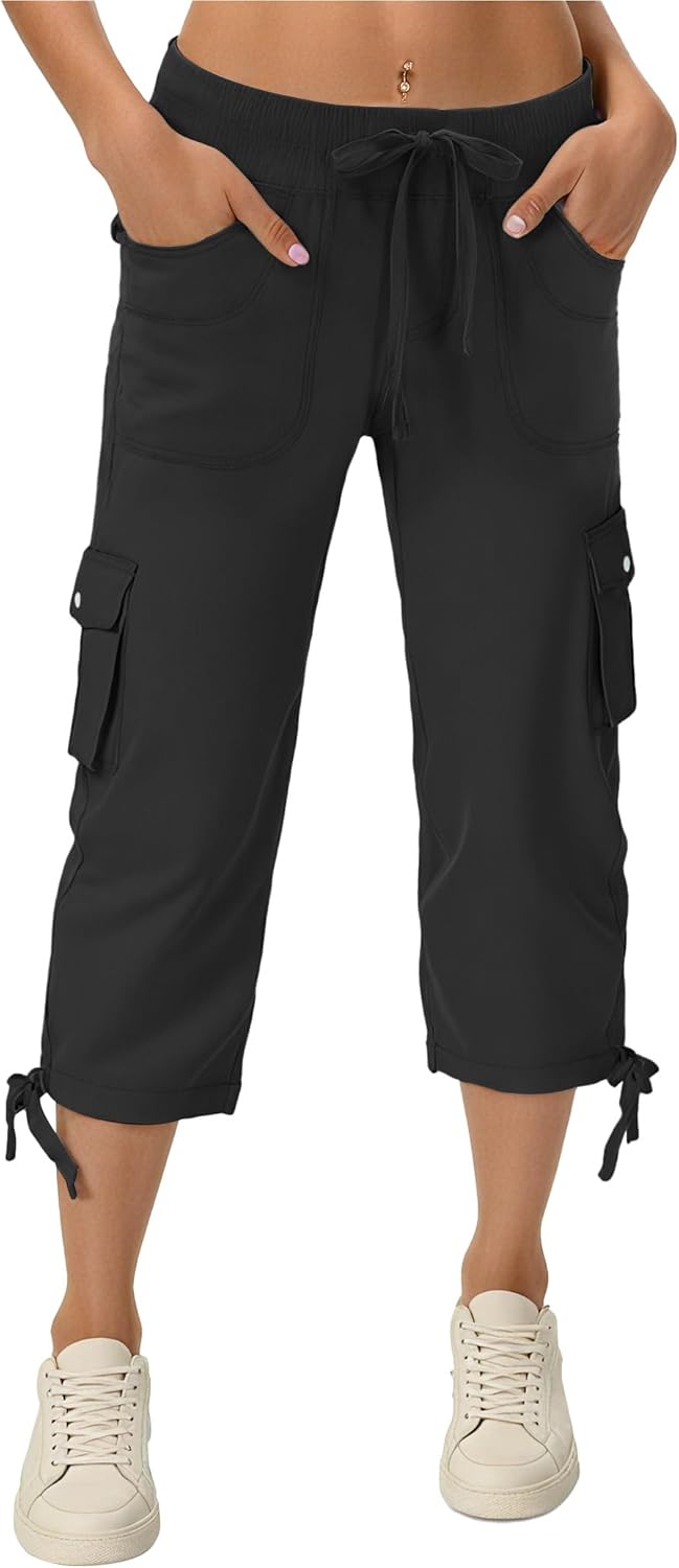 Women's Hiking Capri Pants with Pockets - Quick Dry Athletic Cargo Pants,Loose Fit Comfortable for Travel & Casual