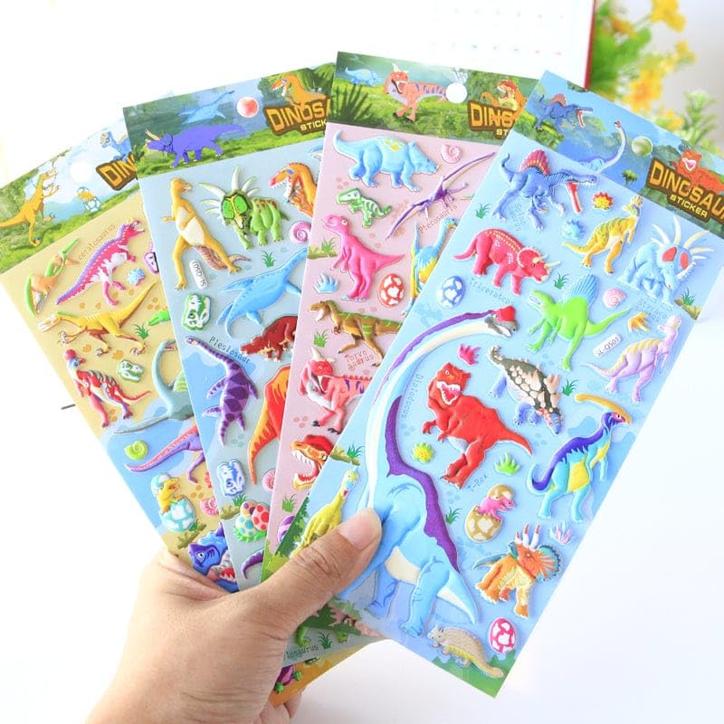 Image of 3D Dinosaur Puffy Stickers Set for Kids - Colorful Dino Stickers for Scrapbooking, School Projects, Activity Books, DIY Crafts & Learning Fun