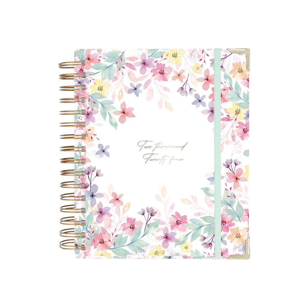 Nukua Notes - Agenda 2024 January to December (12 months) - Day Page - A5 (15.5x20.5cm) - Spanish and English - Golden rings - Martina
