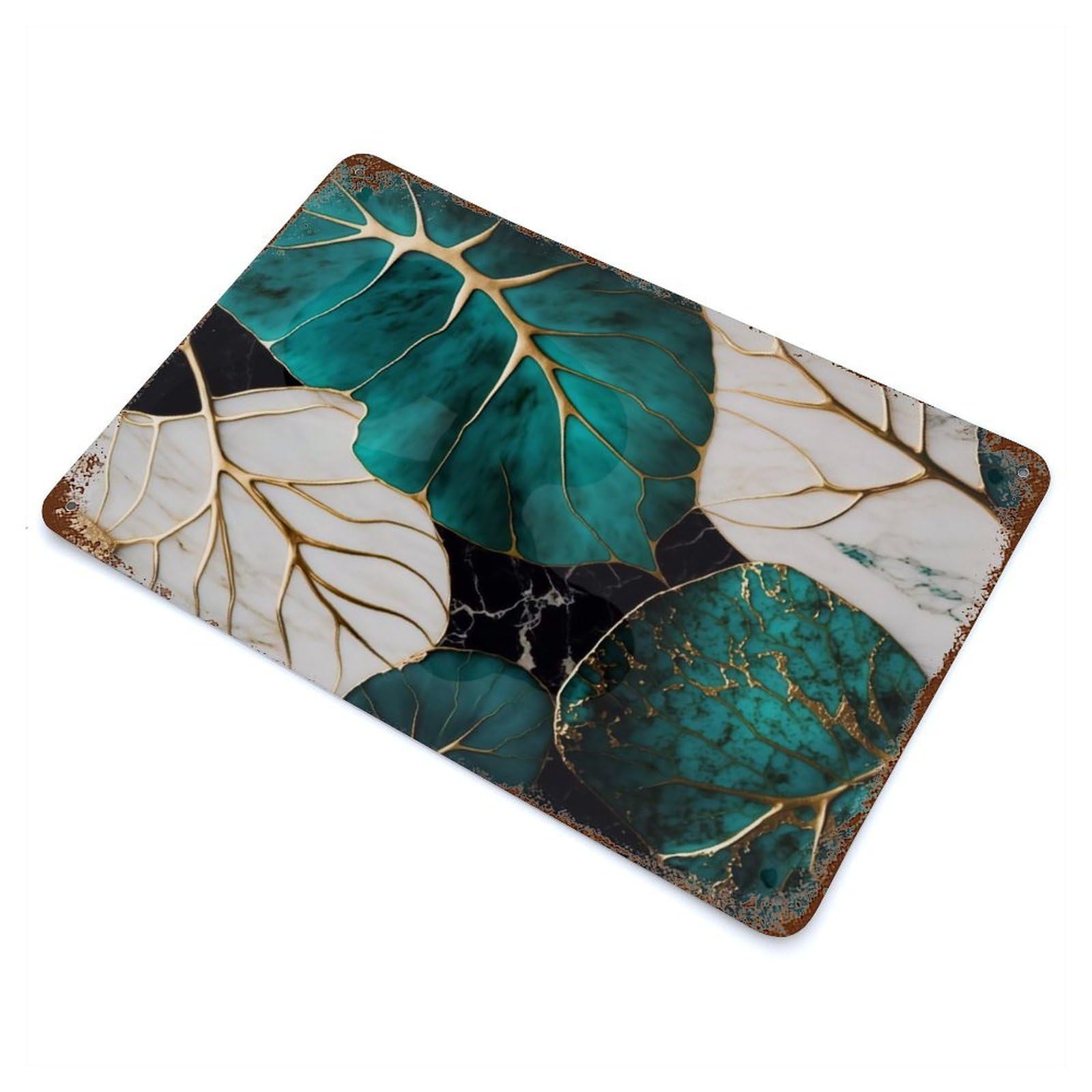 Weathered Tin Sign Abstract Botanic Kintsugi 11.8"x7.9", Rustic Home Decor for Bistro, Counter And Cafe Decor