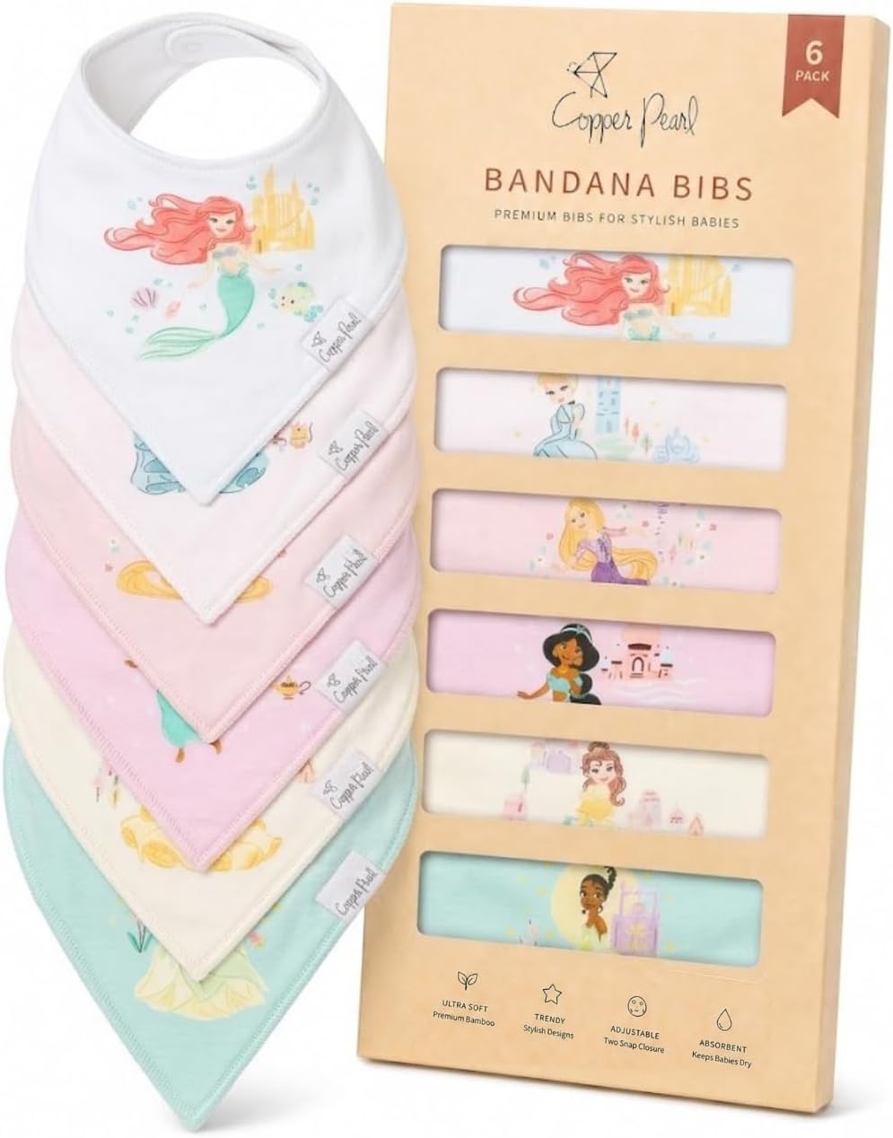 Copper Pearl Baby Bibs 4 Pack & 6 Pack, Bandana Drool Bibs for Baby Girl & Boy, Soft Cotton Bibs for Drooling and Teething