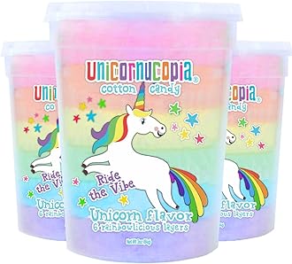 Unicornucopia Cotton Candy - 3 Pack - 6 Flavor Rainbow Cotton Candy - Unicorn Birthday Party Favors Candy for Party Bags - Individual Cotton Candy Favors Rainbow Party Goodie Bag Bulk Party Favor for Kids Birthday