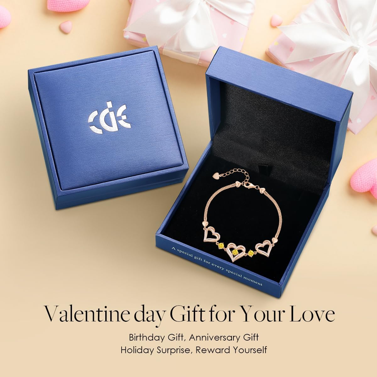 CDE Forever Love Heart Charm Link Bracelet for Women, 925 Sterling Silver Birthstone Bracelet Mother's Day Gift Anniversary Christmas Birthday Jewelry Gifts for Women Wife Her Girlfriend - Image 7