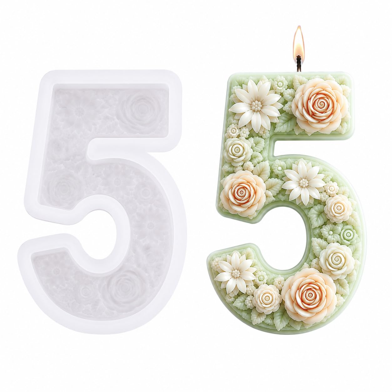 RKPM HOMES Number 5 Birthday Candle Silicone Mold for Cake Decoration, Floral Number Candle Mould for Soy Wax, Beeswax, Resin, Soap, Plaster, Fondant, DIY Party Decor Handmade Craft Supplies-picture-21
