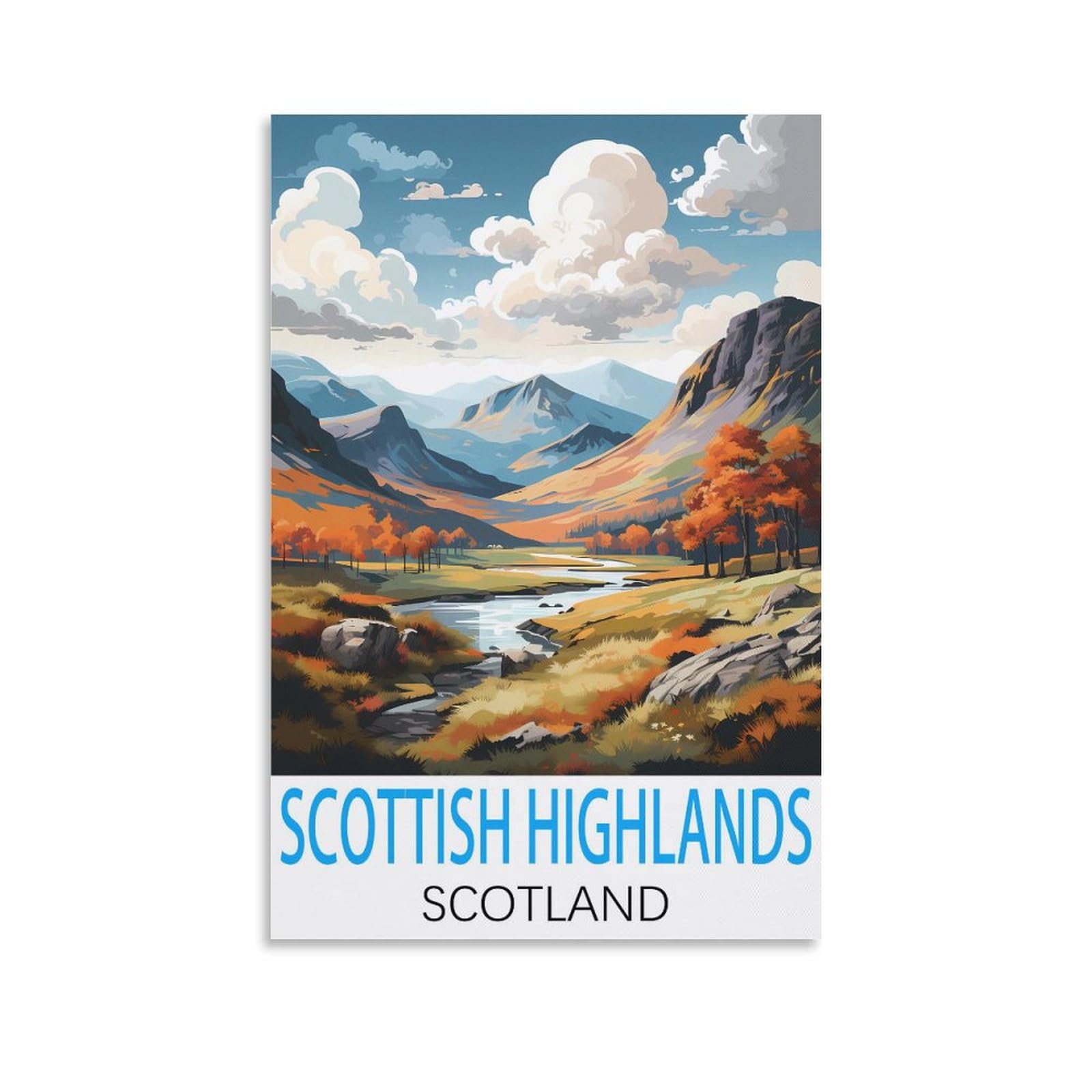 HSAYYIII Scottish Highlands Scotland Vintage Travel Poster 16x24inch(40x60cm) Canvas Art Poster And Wall Art Picture Print Bedroom Decor