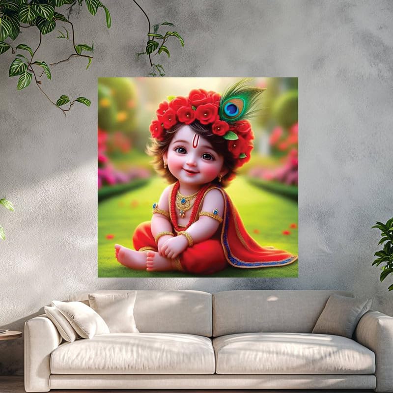 Image of British Terminal Cute little Bal Gopal Baby God Krishna| Kanha Ji | Laddu Lord Makhan Chor Painting Religious Poster for Pregnant Women for wall (matt thin vinyl,sticker,multicolor,unframed)| bj219