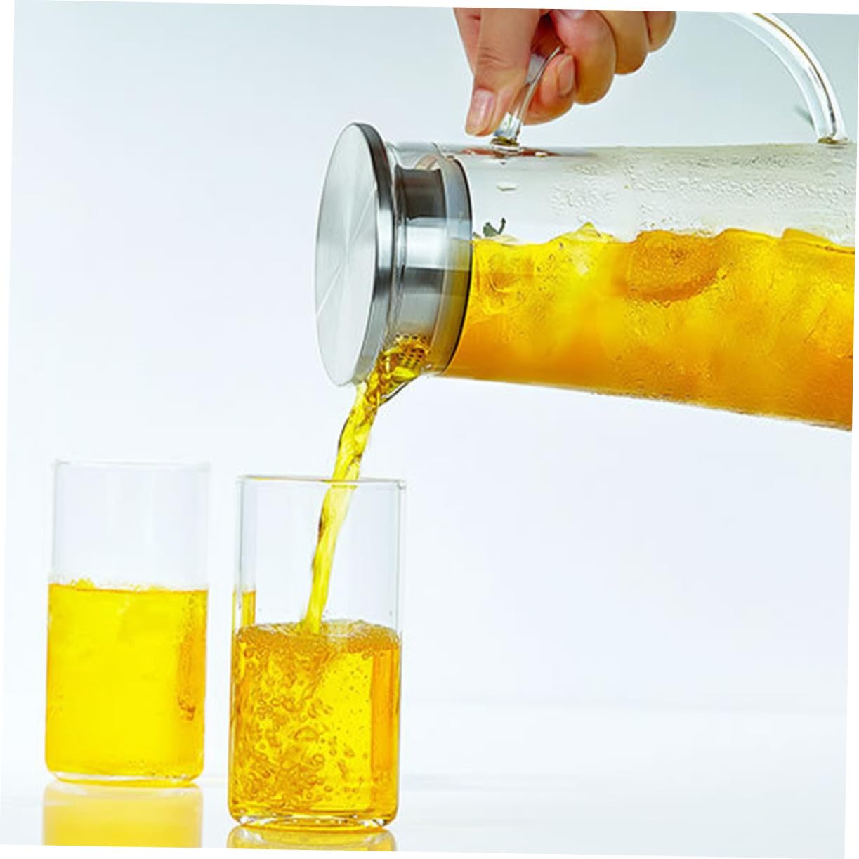 Mipcase Caraffa in Vetro 1450ml Coperchio, Vetro Borosilicato | Frigorifero, Acqua Succo Latte Tè Freddo, Lavorazione Fine, Resistente alla Rottura
