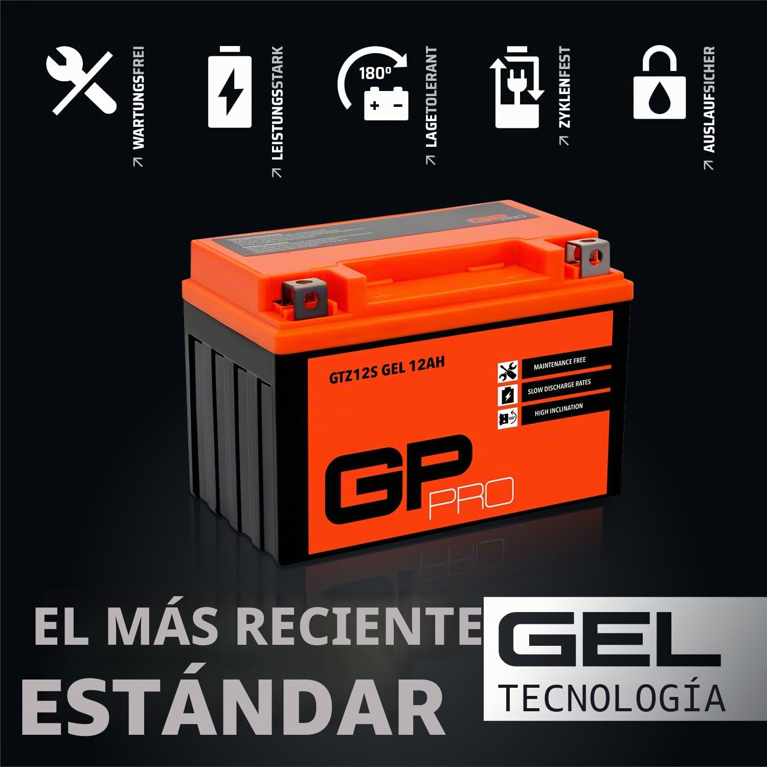 GP-Pro , batería GEL de 12 V y 12 Ah (tipo GTZ12S), para Motocicleta