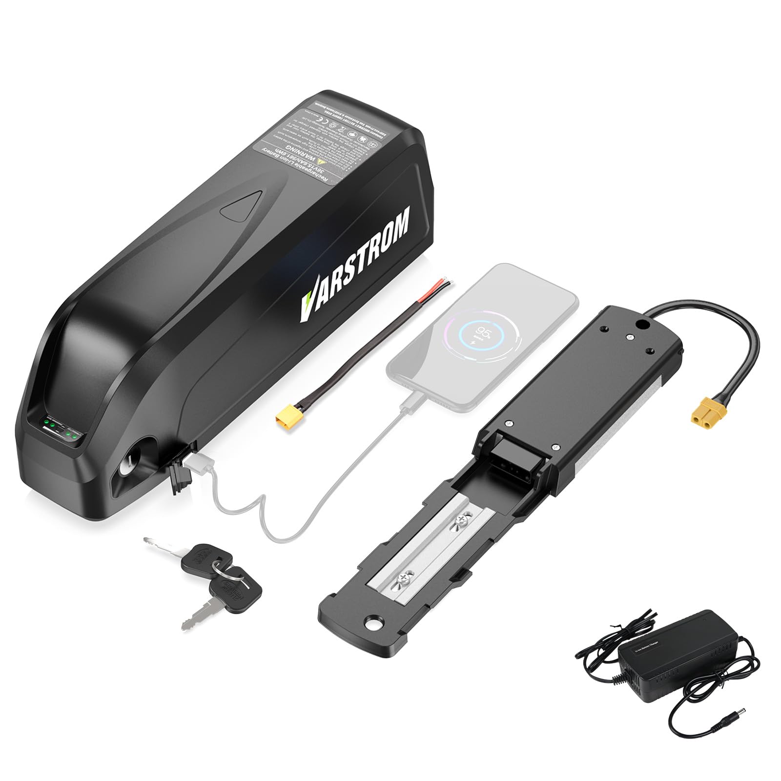 Varstrom 48V 16Ah Ebike Battery with USB & Charger Lithium Downtube Battery for Bafang Electric Bike Conversion Kit
