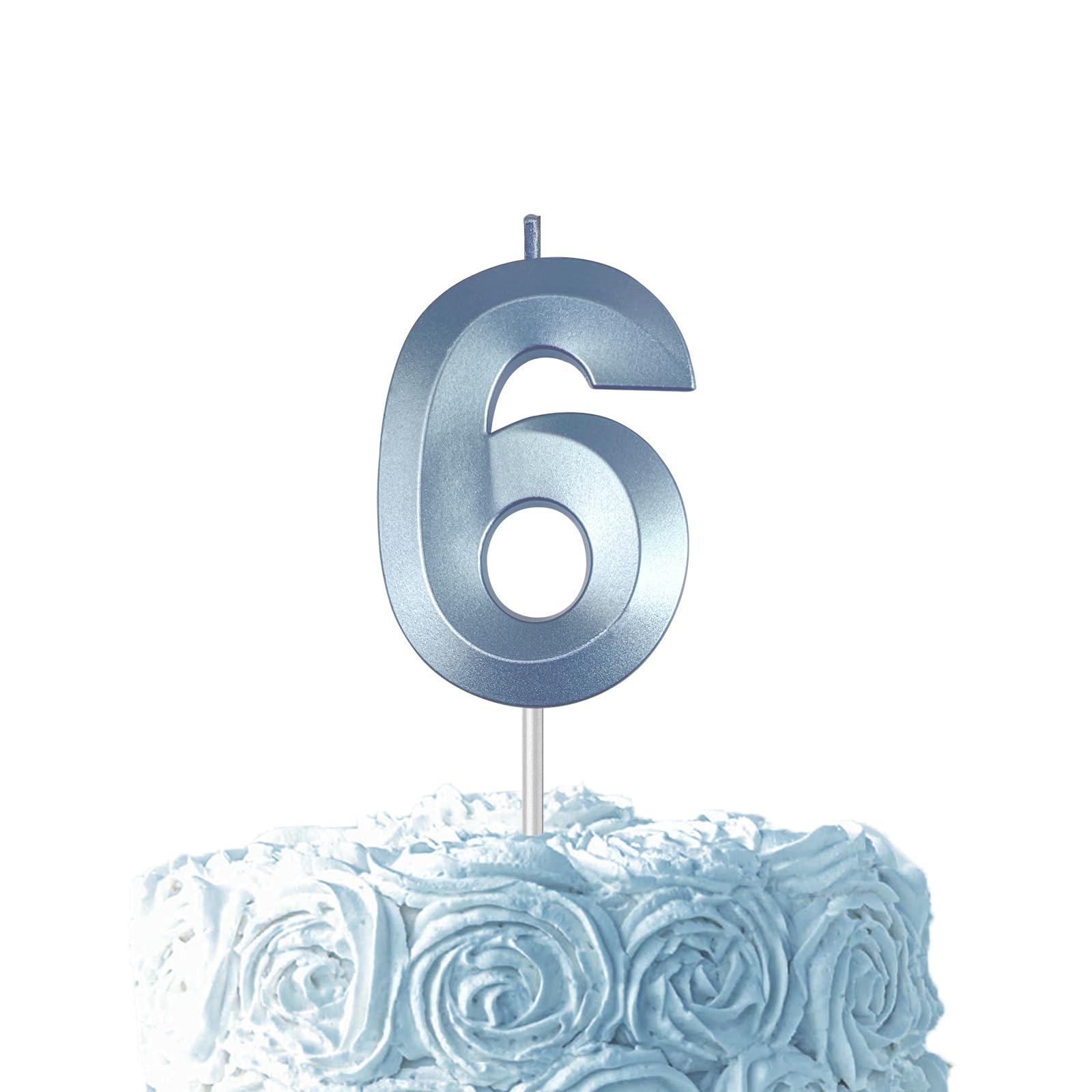 Blue Birthday Number 6 Candles for Wedding Party Cake Decorations