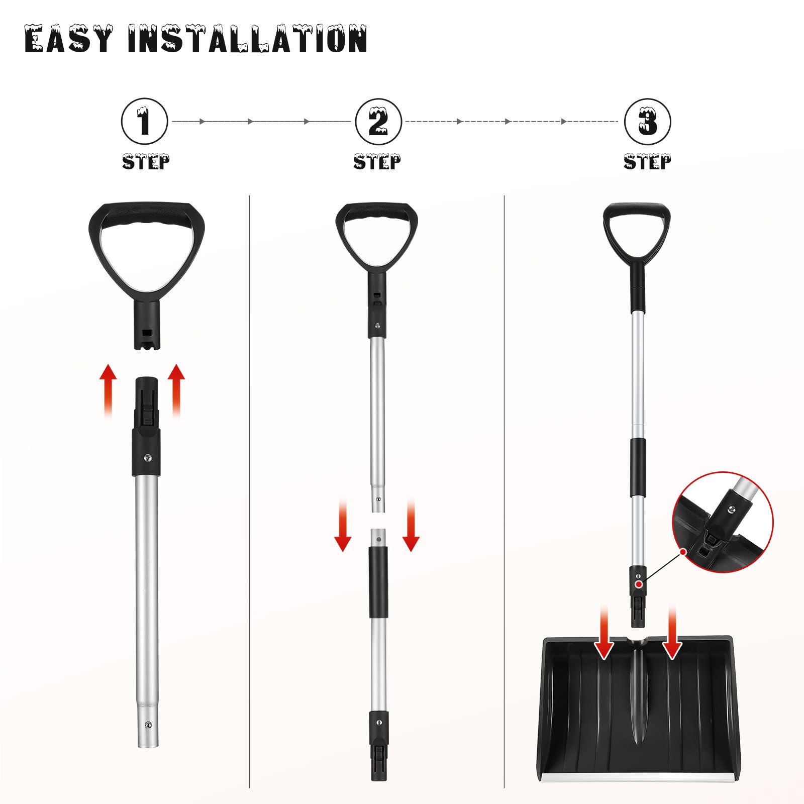 Lurrose Pala da Neve Grande Capacità con Manico Ergonomico in Alluminio e Pp Resistente al Freddo per Rimozione Neve e Ghiaccio su Strada e Giardino