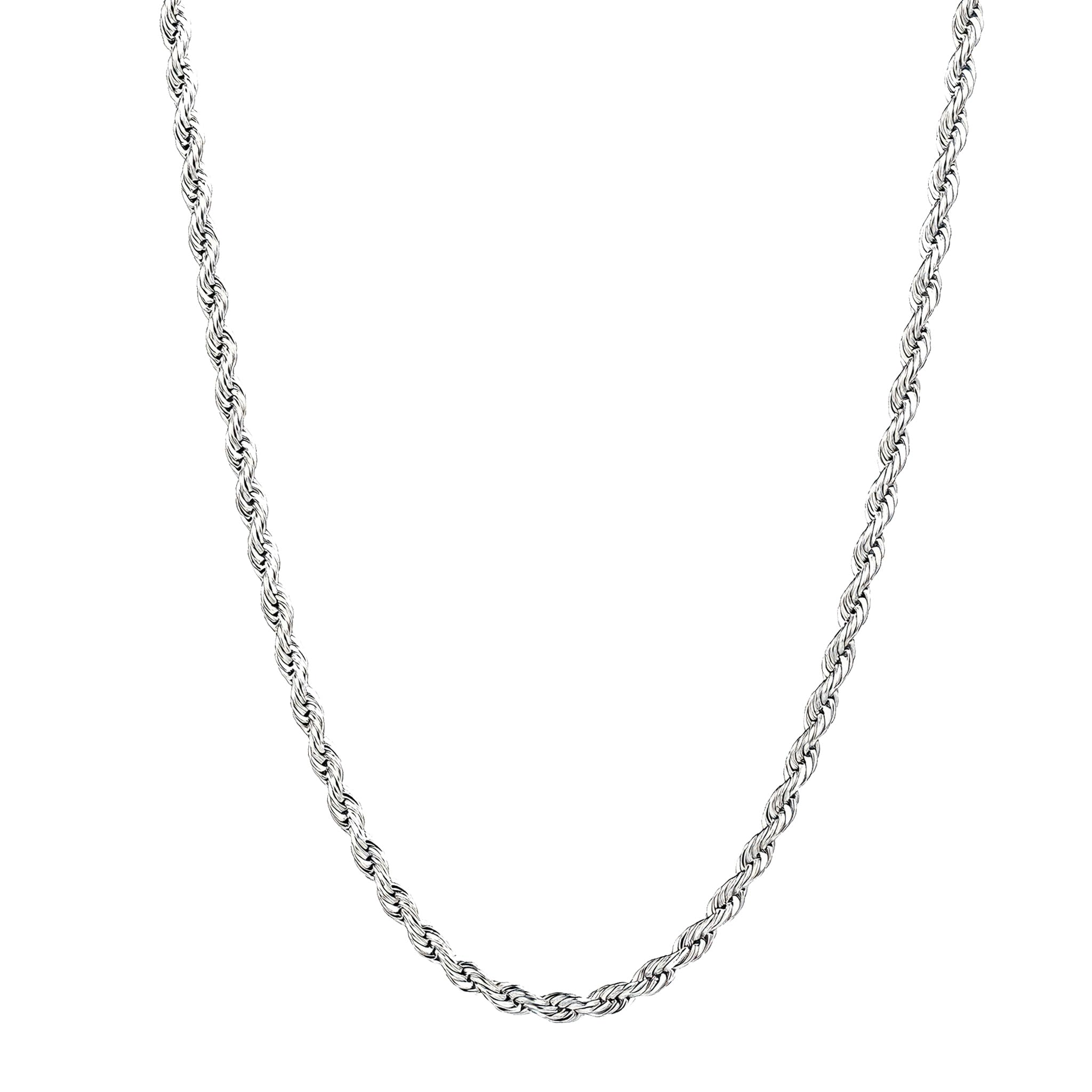 Silver Stainless Steel Rope Chain for Men, 3mm/4mm Mens Rope Twist Chain Necklace, 18-26 Inches