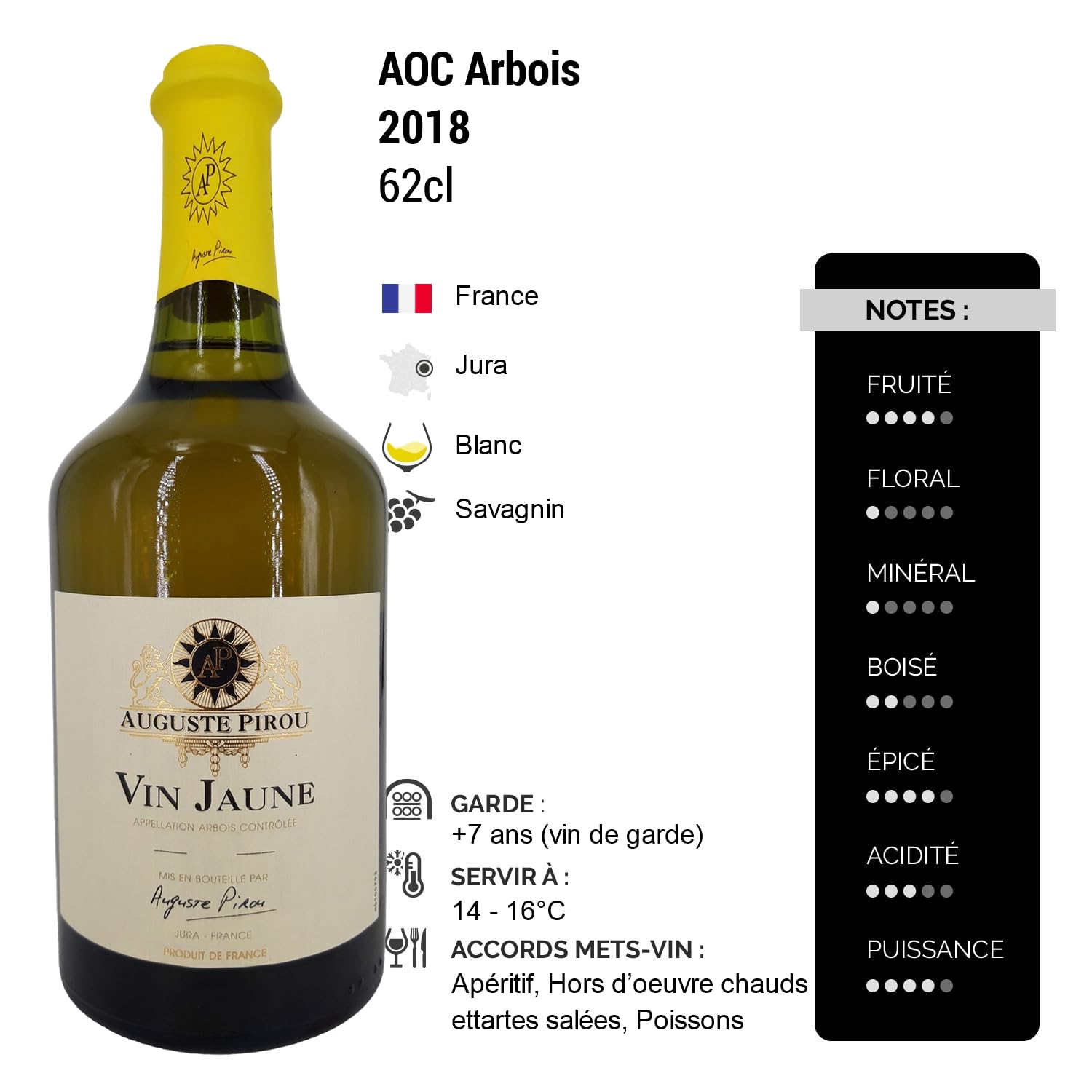 Arbois Vin Jaune - Blanc 2018 - Auguste Pirou - Vin Blanc du Jura (3x62cl)