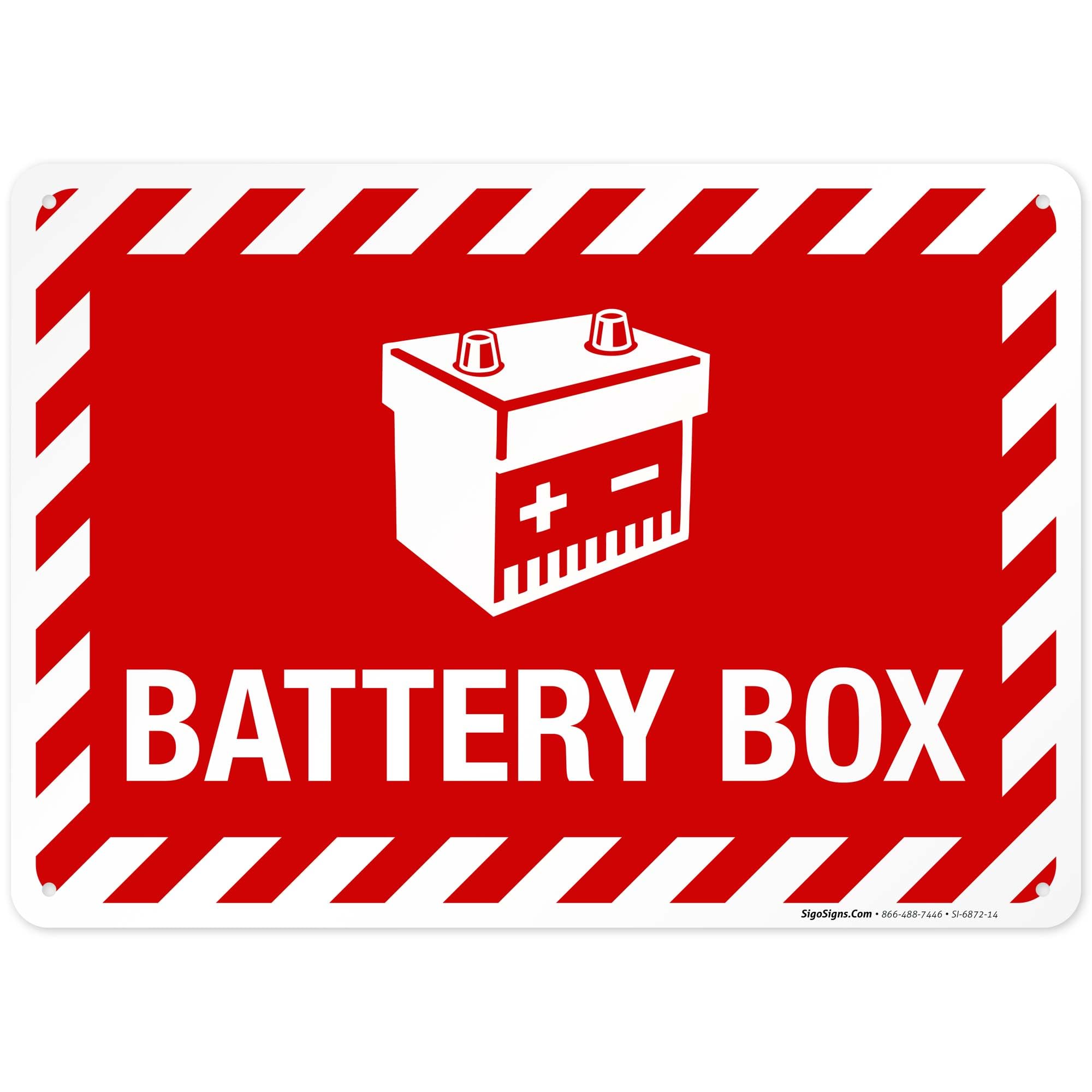 Battery Box Sign, (SI-6872) 10x14 Inches, 55 mil Thick HDPS (high Density polystyrene), Made in USA