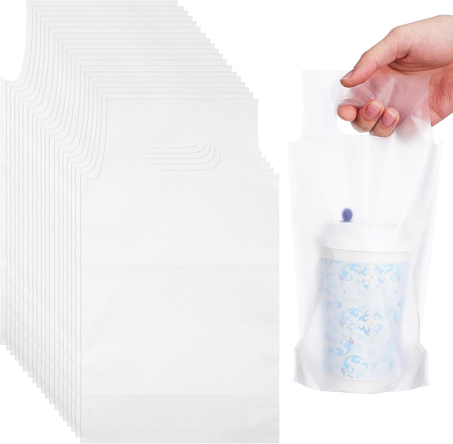 Kichvoe 500pcs Disposable Coffee Drink Carrier Bags with Handle, Portable Beverage Packing Bags for Takeout Cups, Single Use Drink Holders for Coffee Shops and Food Service