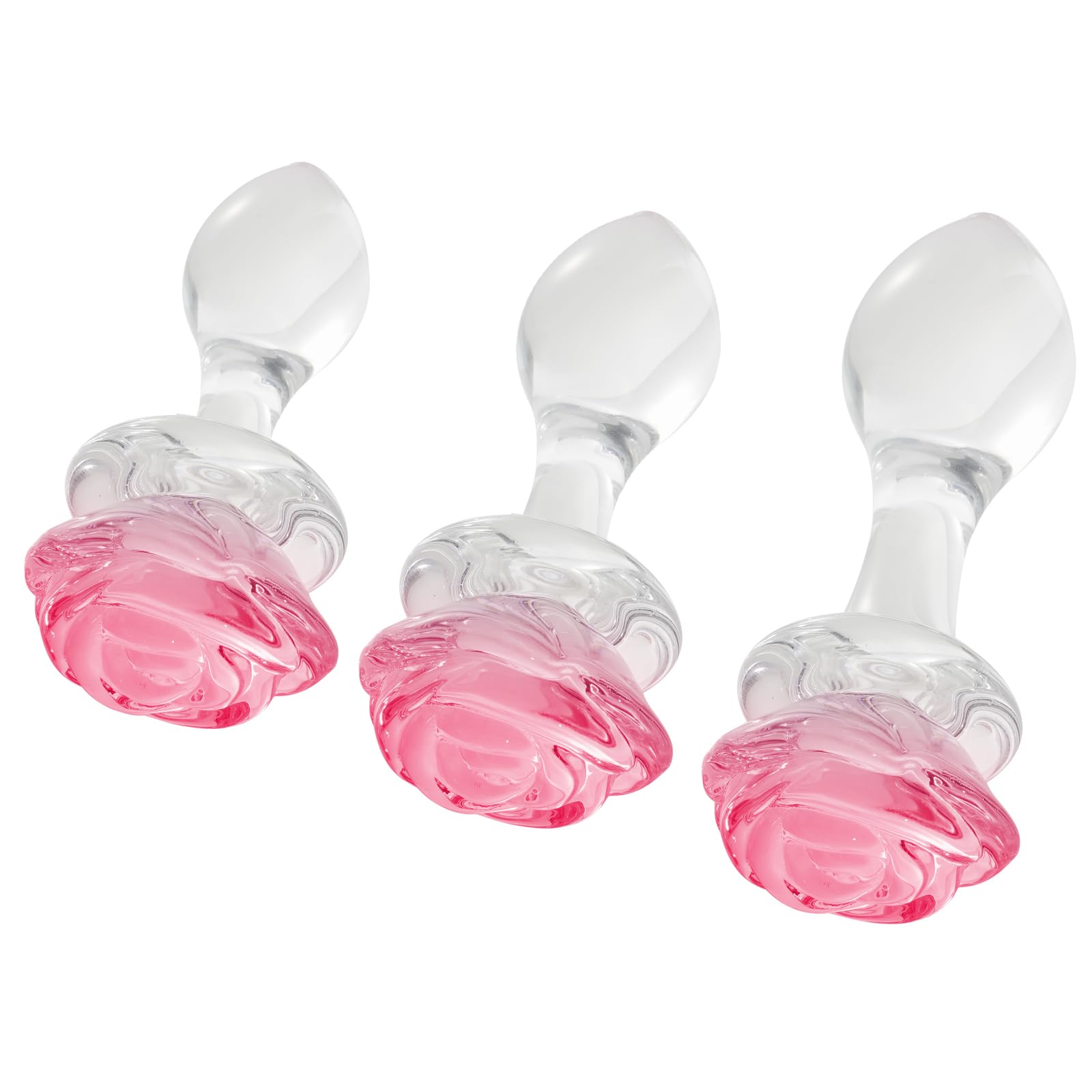 3-Piece Rose and Droplet Shaped Glass Anal Plug Set, Crystal Butt Plugs, Anal Stimulation Trainer, Anus Expander Training Sex Toys Anal Masturbation Plug for Adult Men Women Gay and Couples