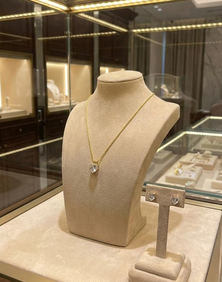 Exquisite SOLID 18k Yellow Gold Diamond Earrings and Necklace SET for women 3.5 carat Diamond Jewelry Love Heart Shaped Pendant Necklace Rope 18" Stud Diamond Heart Stud Earrings HANDMADE Jewellery - Image 8