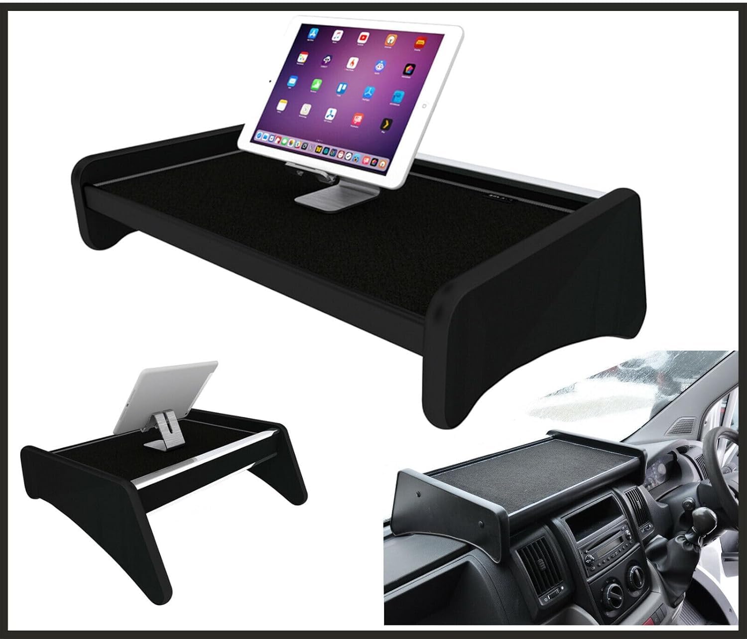 Armaturenbrett-Tisch kompatibel mit Fiat Ducato, Peugeot Boxer & Citroën Jumper – Rutschfeste Cockpit-Aufbewahrungsschale, zusätzliche Armaturenbrettfläche für Dokumente und Smartphone, robustes
