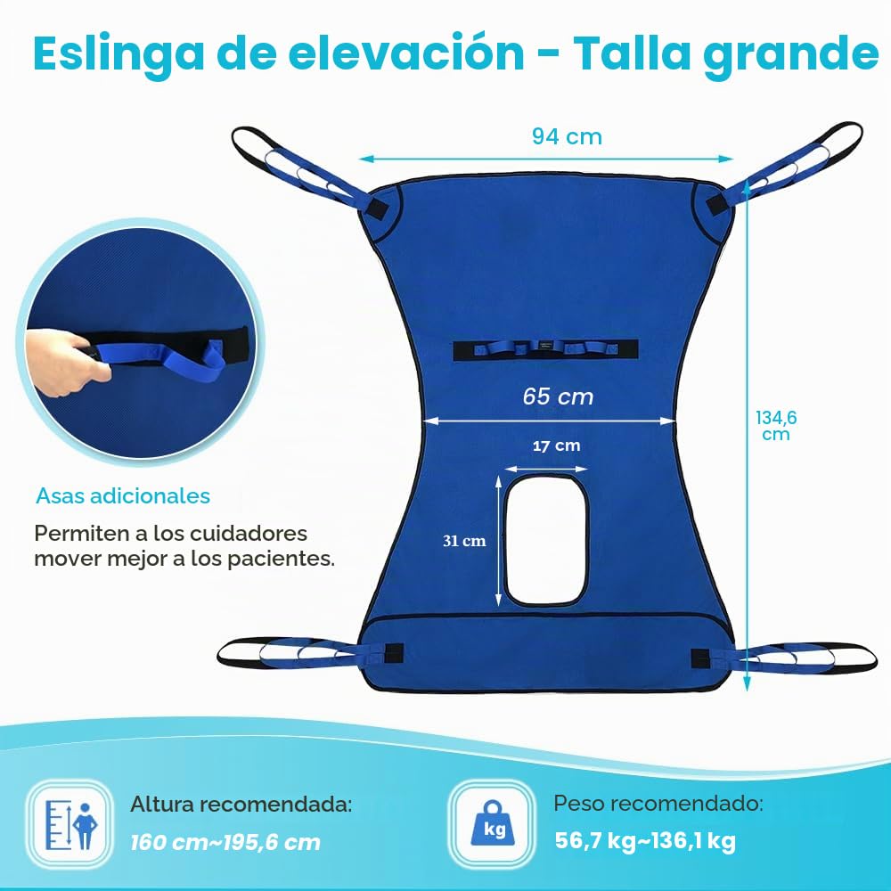 Eslinga higiénica Elevador de pacientes Equipo de elevación médica Bariátrica Discapacidad de elevación Cómoda Eslinga Cinturón de transferencia médica (Azul)