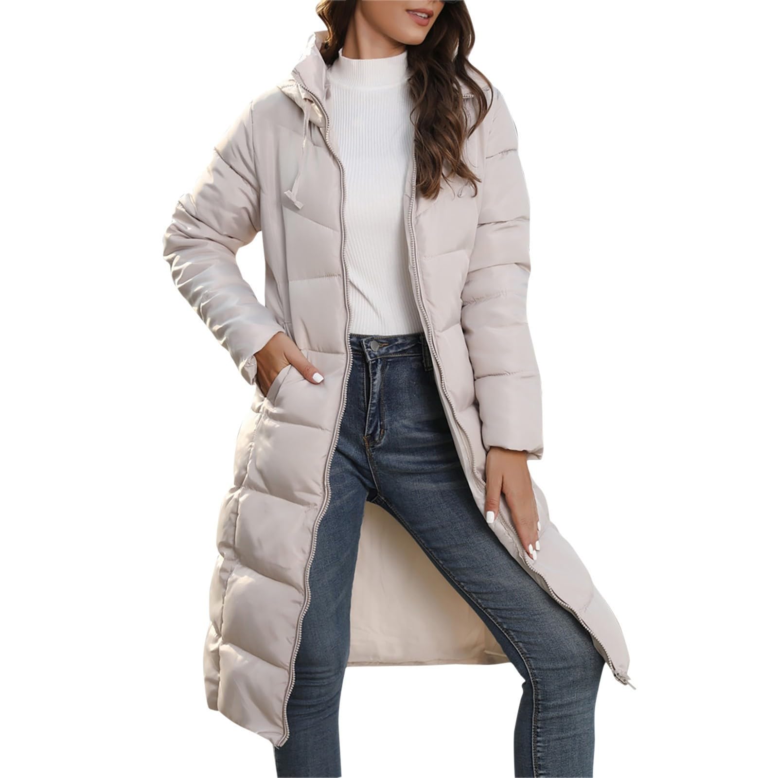 Piumino da donna, lungo, invernale, trapuntato, caldo, invernale, per le mezze stagioni, con cappuccio, invernale, parka invernale