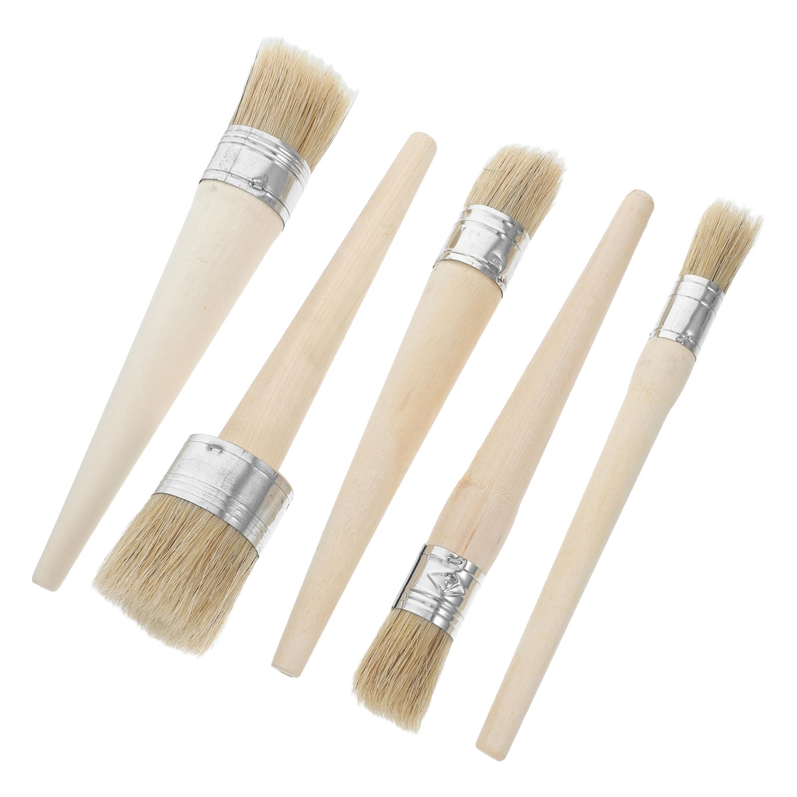 5 Stück Runde Lötpinsel mit Naturborsten Langer Griff Runder Kopf Vielseitig für Kreidefarbe Wachs Dekor und Selbstgemacht