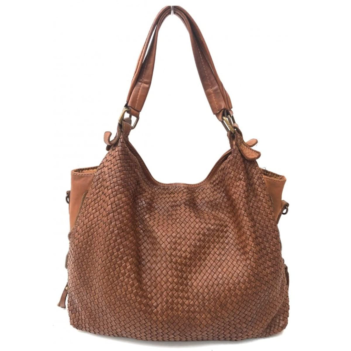Mujer Bolso para llevar al hombro en Piel verdadera Trenzada Vintage Modelo DORSOD 43x32x14 Made in Italy