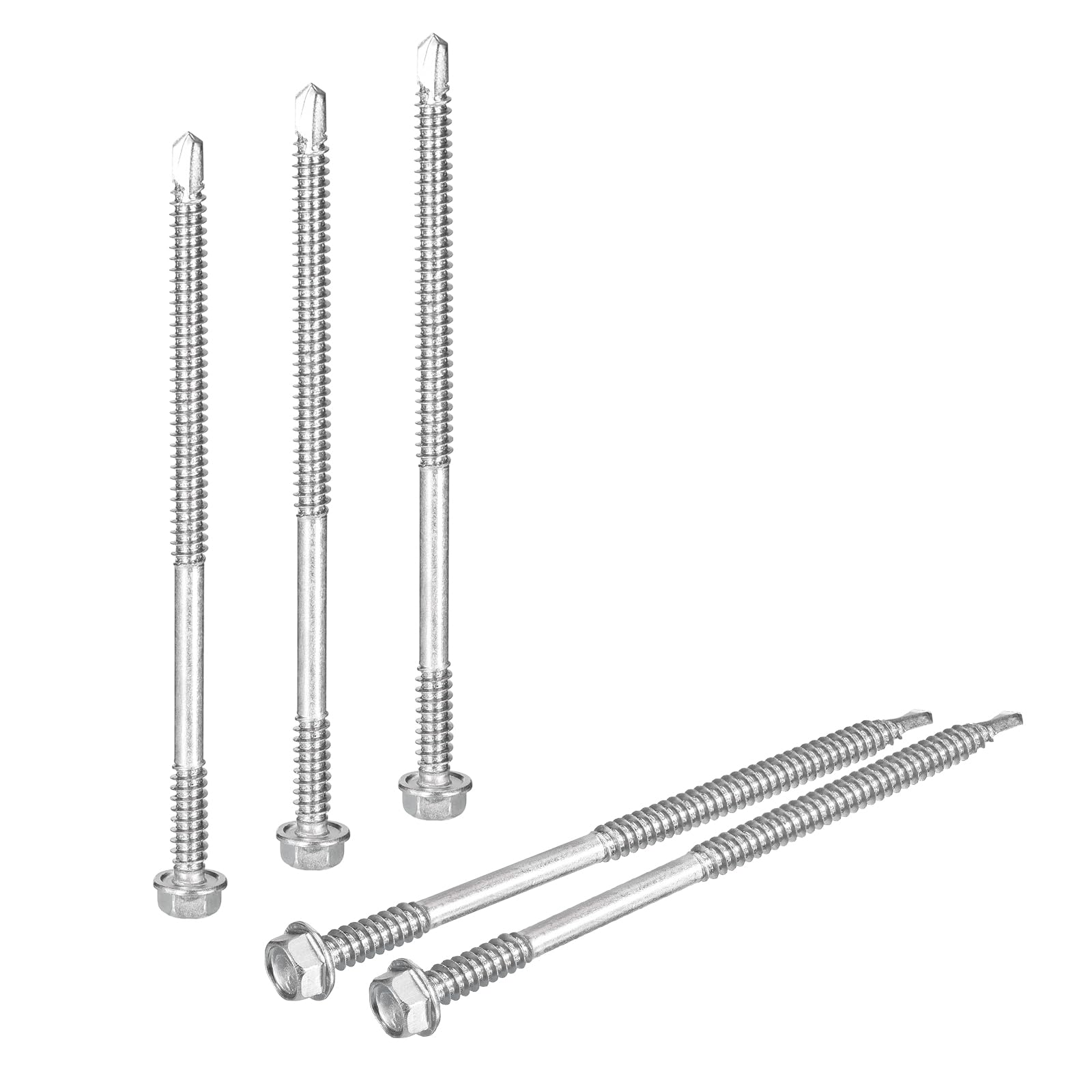 uxcell 50 viti autofilettanti #14 x 5, viti autofilettanti in acciaio inox 410 per metallo, testa esagonale a rondella in lamiera