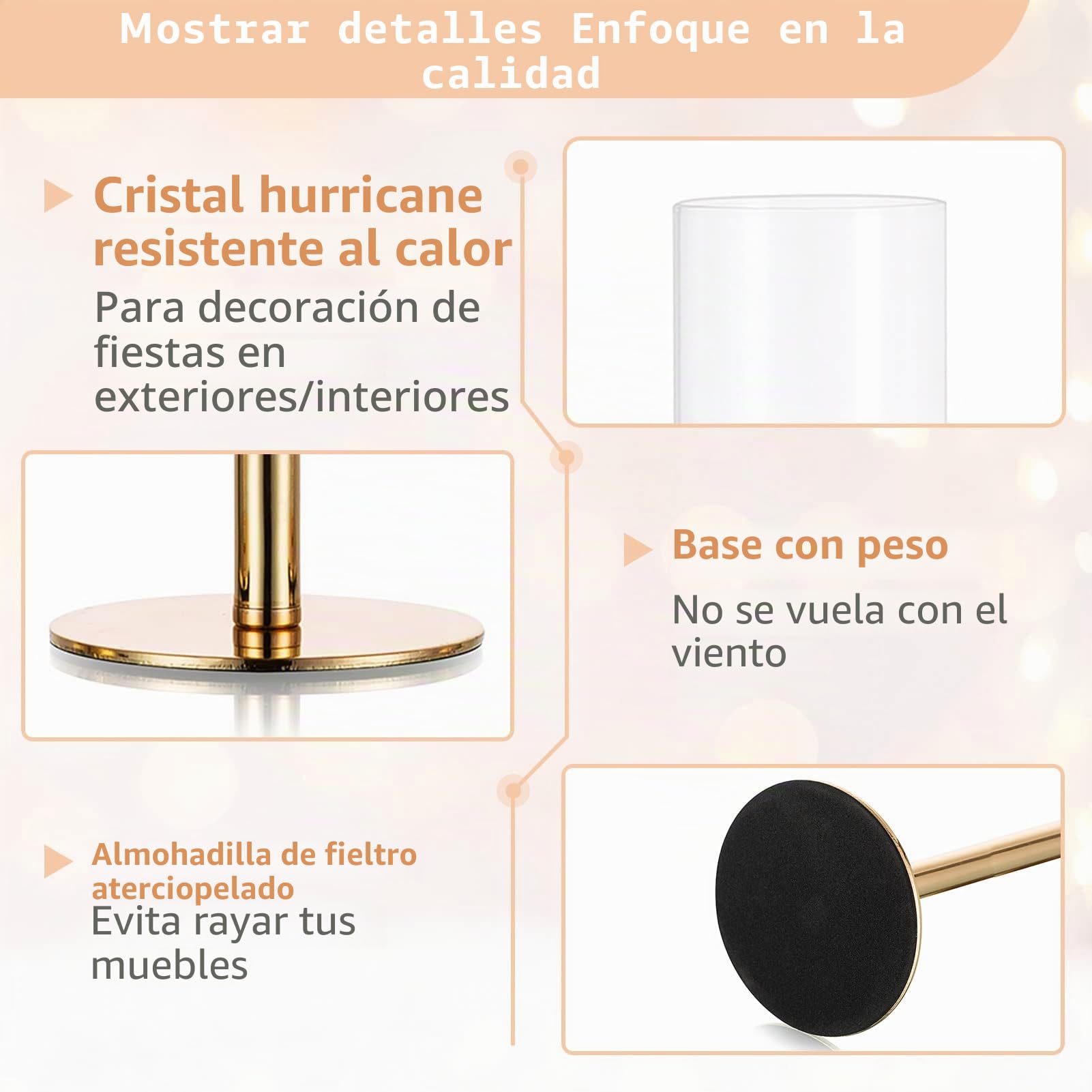 Nuptio Portavelas de Cristal: 6 Piezas de Metal Candelabro de Oro Candelabros, Vela Taper Palo Alto Cilindro Sin Fondo Portavelas de Boda Fiesta de Mesa Centro De Mesa Decoración de Comedor