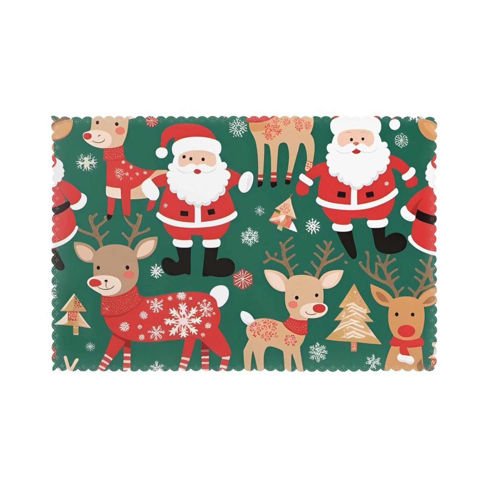 Santa Claus and Christmas Deer Placemats for Table Decoration with Fashionable Patterns Suitable for Home Hotel and Banquet Use