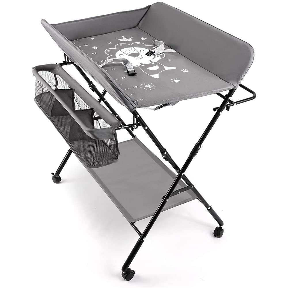 Teknum 4-in-1 Diaper Changing Table, Nursing Station, Portable Massaging, Cloth Drying hanger, Storage, Diaper Organizer,Wheels,décor, Foldable, Easy to Store,Compact,30kg max weight,0-1Years,Grey