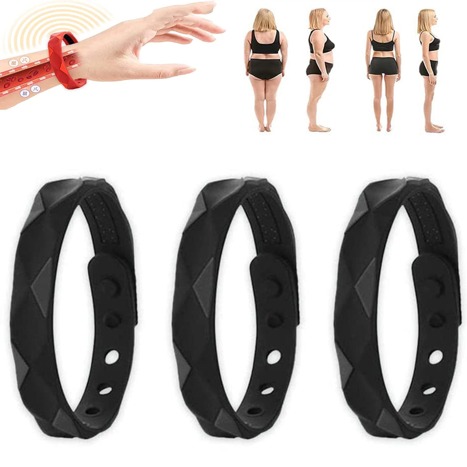 James International Silicone Anti-Static Negative Ion Bracelet for Men and Women, Wristband, Sports Bracelet (3 PCs) (Black)