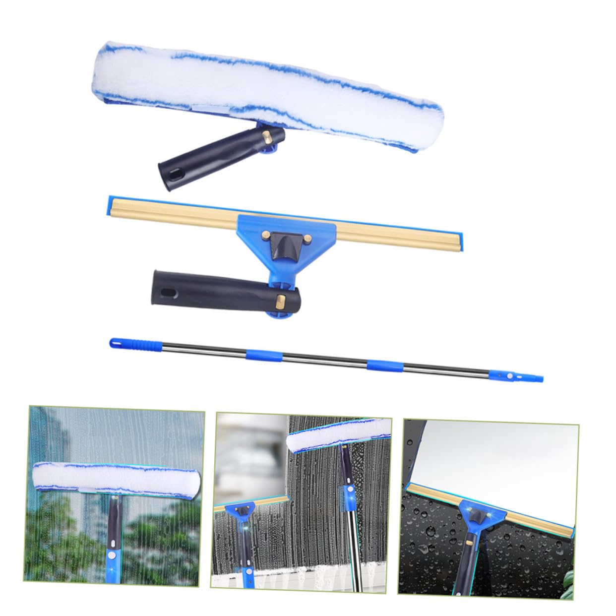 Limpiacristales con Escobilla Giratoria y Paño de Microfibra Absorbente Mango Ergonómico Extensible para Limpieza de Ventanas Coches y Mamparas de Ducha