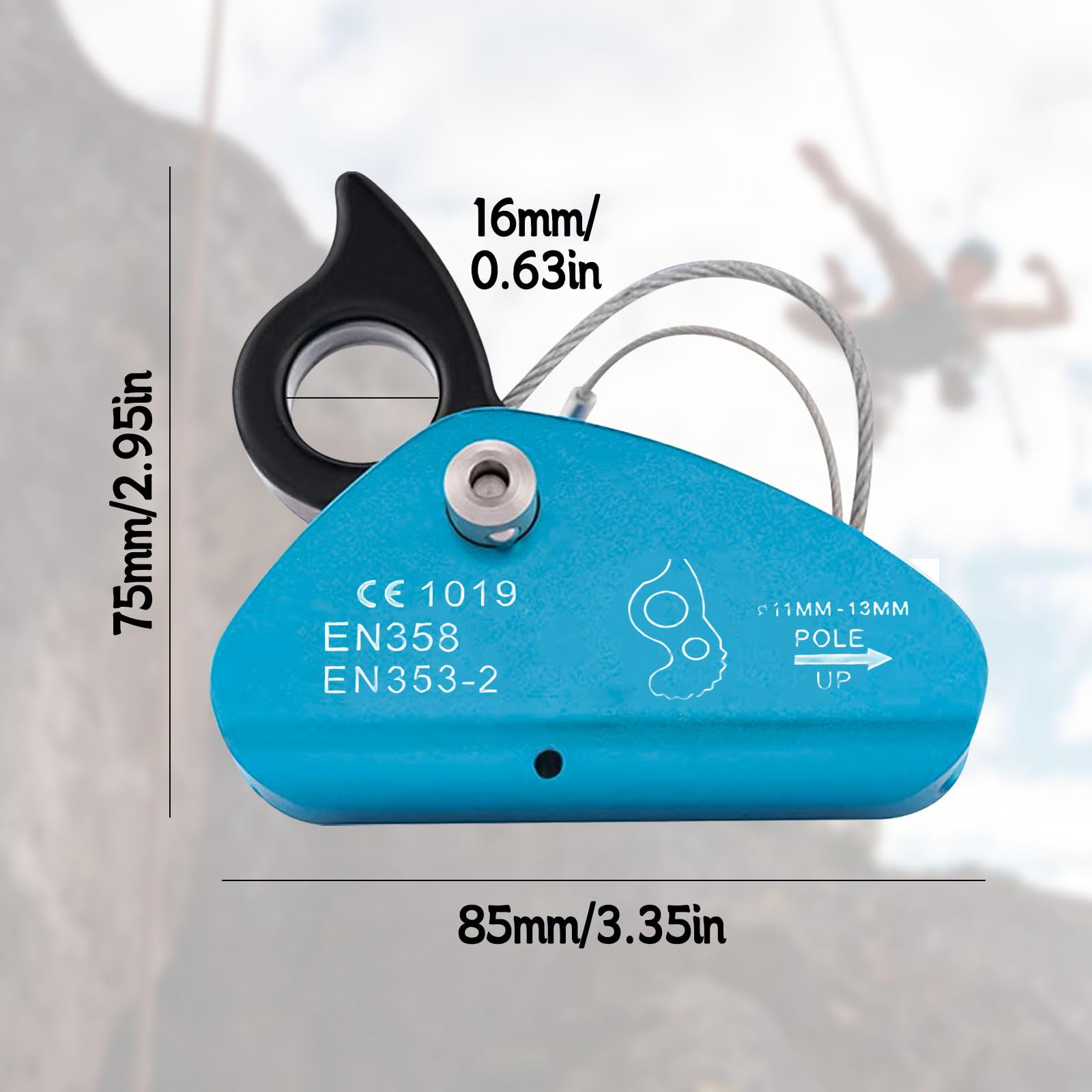 SWTHM 20KN Rope Grab Fall Arrestor Ascender Climbing Fall Protection Belay Device Fit for 11~13 MM Rope Outdoor Climbing Aids for Rock Climbing, Tree Climbing, Rescue