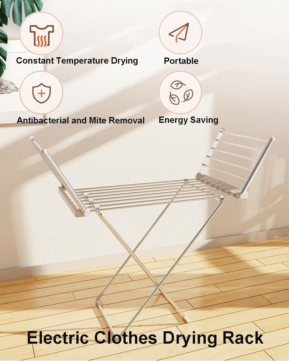 Tendedero eléctrico Plegable de bajo Consumo: Secadora de Ropa compacta con 230 W de Potencia y Patas Antideslizantes, Ideal para el hogar, dormitorios y Apartamentos