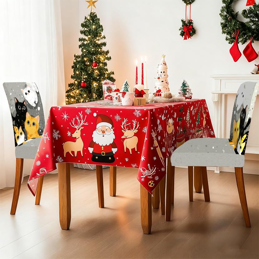 Image of Cute Cat Kitten Dining Chair Covers Set of 4, Stretch Slipcover