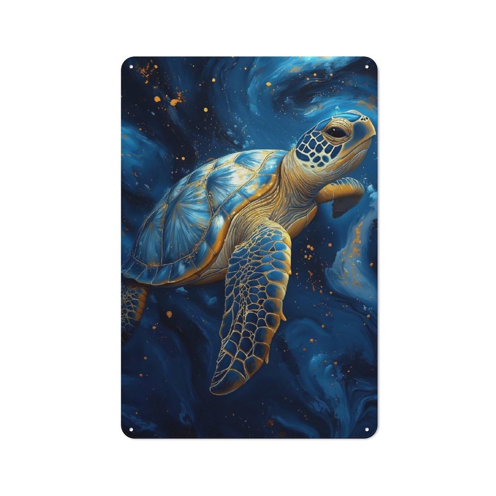 Junmoney Elegant Blue And Gold Sea Turtle Retro-Style Metal Plaque 30X20cm For Garage Or Workshop, For Garage, Workshop And Man Cave Decoration