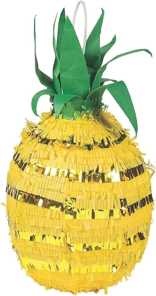 Fun Express Gold Foil Pineapple Pinata - Large 22 Inch Tropical Hawaiian Luau Tiki Party Decorations for Birthday | Summer Beach Pool Party Supplies for Kids & Adults | Papier-Mache Design